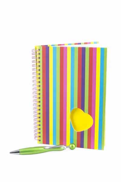 Striped Notebook Pen White Background — Stock Photo, Image