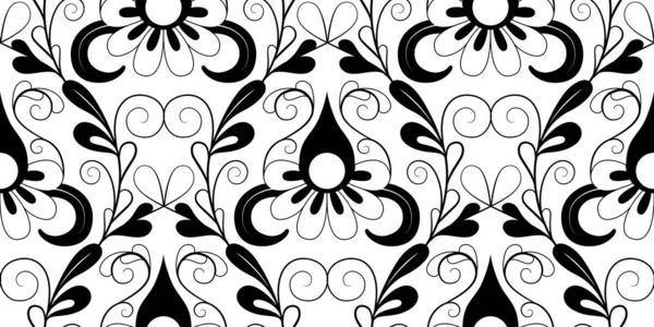 Seamless Monochrome Floral Ornamental Pattern Vector Illustration Black White Graphic — Stock Vector