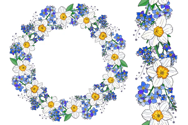 Cepillo Corona Sin Costuras Con Flores Primavera Ilustración Vectorial Floral — Vector de stock