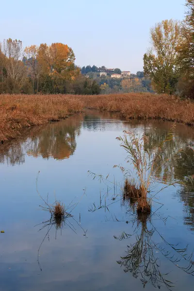 Herbstlandschaft Mit Bäumen Und Fluss — Stockfoto