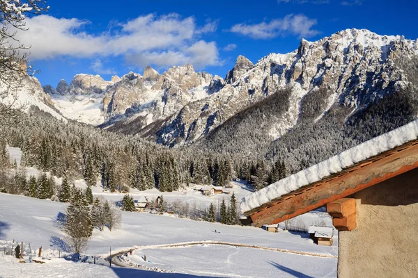 Panorama Invierno Piereni Val Canali Parque Natural Paneveggio Trentino — Foto de Stock