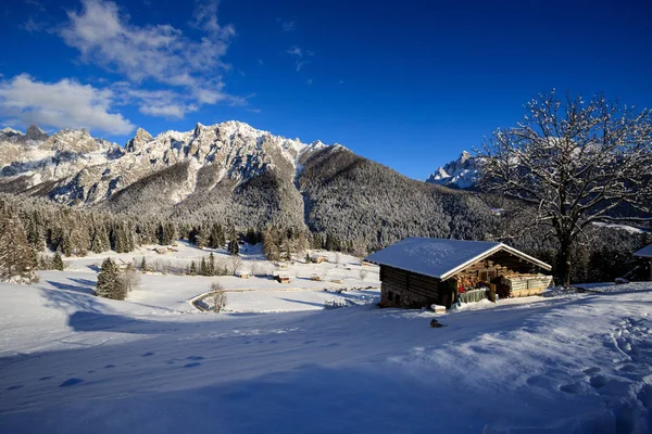 Vinter Panorama Från Piereni Val Canali Den Naturliga Parken Paneveggio — Stockfoto