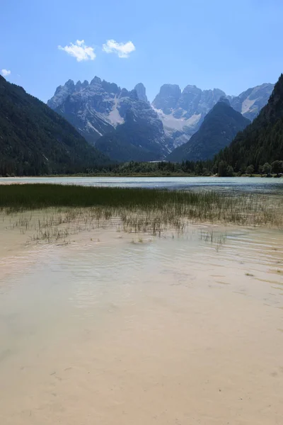 Lago Landro Mount Cristallo Dolomites Background — Stock Photo, Image