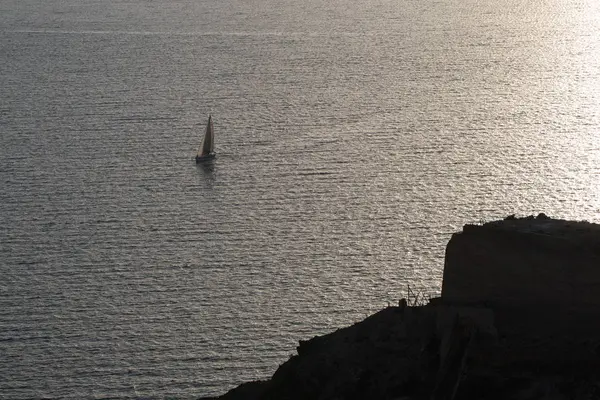 Boat Caldera Santorini Sunset — Stock Photo, Image