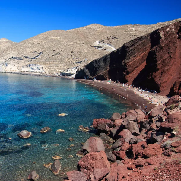 Bella Vista Sulla Spiaggia Rossa Isola Santorini — Foto Stock