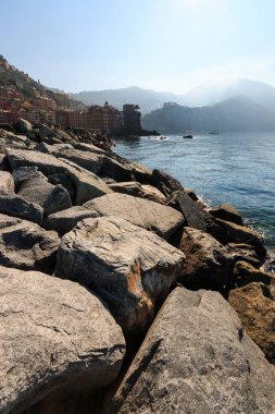 Camogli köyünün güzel deniz manzarası - Liguria