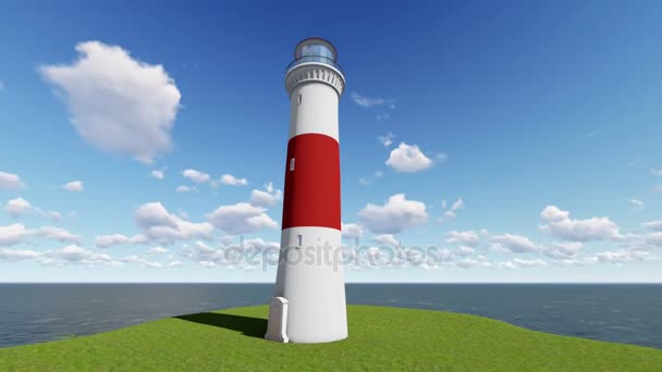 灯塔在阳光明媚的日子海岸线上的鸟瞰图 — 图库视频影像