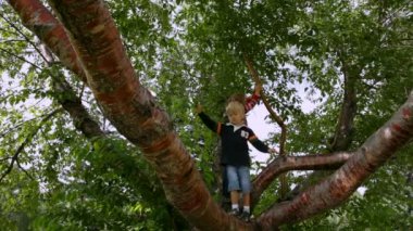 küçük çocuk bir ağaç dalı geçirmeye çalışıyor