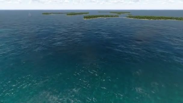바다와 열 대 섬 상공 비행 하는 개인 제트기. — 비디오