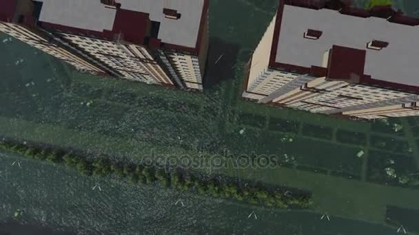 Inundación en vista aérea de la ciudad 3d — Vídeos de Stock