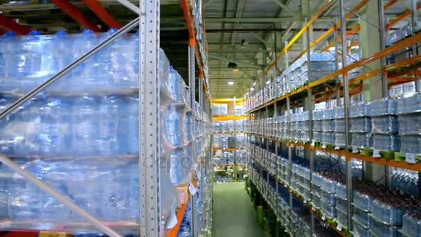 Warehouse of pure bottled water — Stock Video