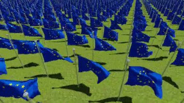 Yeşil zemin üzerine Avrupa Birliği bayrakları