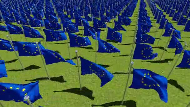 Yeşil zemin üzerine Avrupa Birliği bayrakları — Stok video