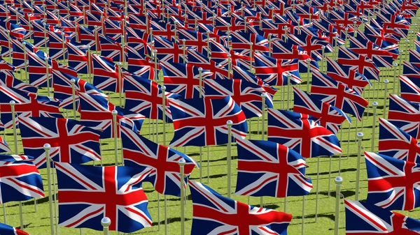 Sok nemzeti zászlók, az Egyesült Királyság a zöld mezőben. — Stock Fotó