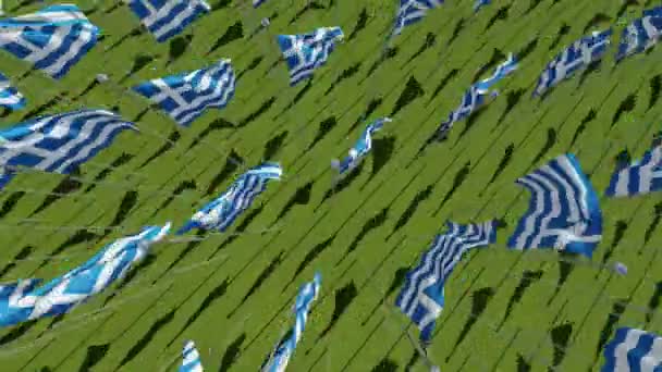 顶视图的国旗的希腊在绿色的田野. — 图库视频影像