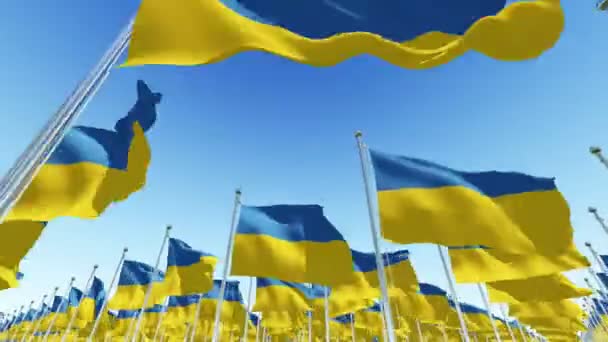 Прапори національної України на Флагштоки — стокове відео