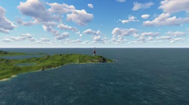 Deniz feneri sahil deniz havadan görünümü.