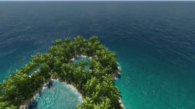 Tropik ada avuç içi turqouse deniz ile. Bit sikke işareti.