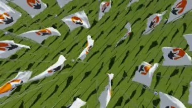 Bayrakları Monero Xmr açık-kaynak Kripto para sikke yeşil alan blockchain teknolojisi ile. Üç boyutlu 3d animasyon oluşturma