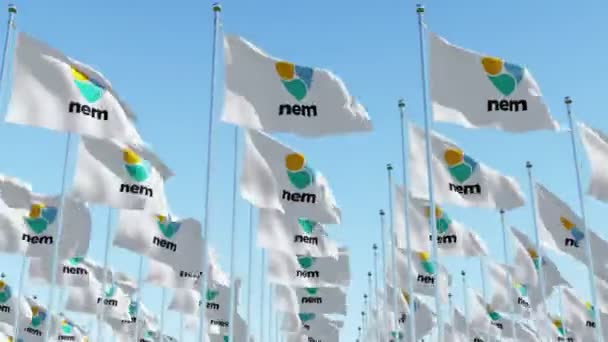 Nem Xem Open Source Crypto Currency Coin Sign White Flags — Stock Video