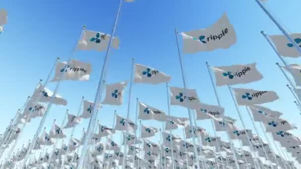 Muchas Banderas Con Onda Xrp Crypto Signo Moneda Contra Cielo — Vídeos de Stock