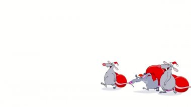 Komik karikatür Noel fareler Hediyelik çanta ile beyaz zemin üzerine gidin.