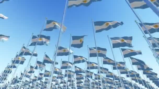 Waving Flags Argentina Blue Sky Three Dimensional Rendering Animation — Stock Video