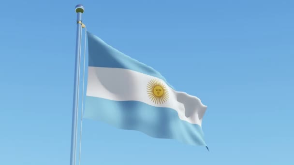 Argentina Waving Flag Blue Sky Three Dimensional Rendering Animation — Stock Video