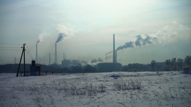 Air Pollution Industrial Plants Frosty Winter Ecology Mud Greenhouse Effect — Stock Video