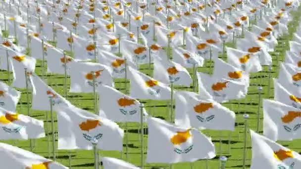 Πολλές Σημαίες Της Κύπρου Στο Πράσινο Πεδίο Τρισδιάστατη Απόδοση Animation — Αρχείο Βίντεο