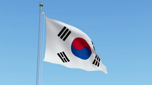 Bandeira Coreia Sul Acenando Contra Céu Azul Bela Animação Renderização — Vídeo de Stock