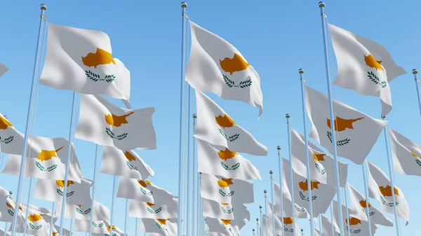 Много Флагов Кипра Размахивающих Фоне Голубого Неба Трехмерная Рендеринг Иллюстрация — стоковое фото
