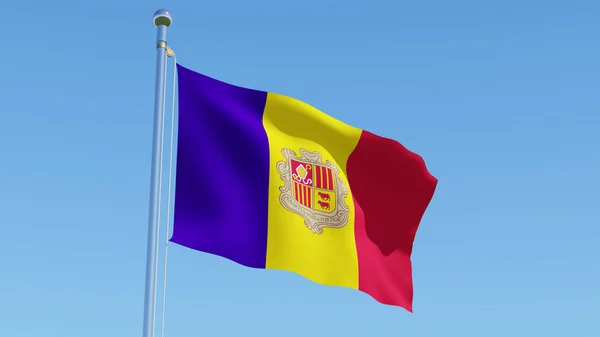 Bandera Andorra Ondeando Contra Cielo Azul Ilustración Tridimensional — Foto de Stock