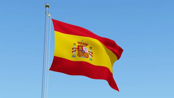 Bandera España Ondeando Contra Cielo Azul Hermosa Representación Tridimensional Ilustración — Foto de Stock