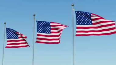 Üç Amerikan bayrakları sallayarak ve Gentile esinti akan. Üç boyutlu 3d animasyon oluşturma.
