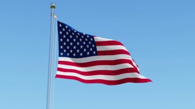 ABD bayrağı mavi gökyüzü karşı. 3D render animasyon.