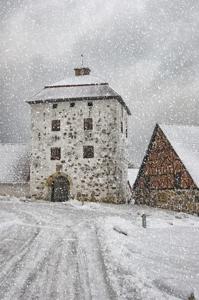 Torhaus der Burg hovdala im Winter — Stockfoto