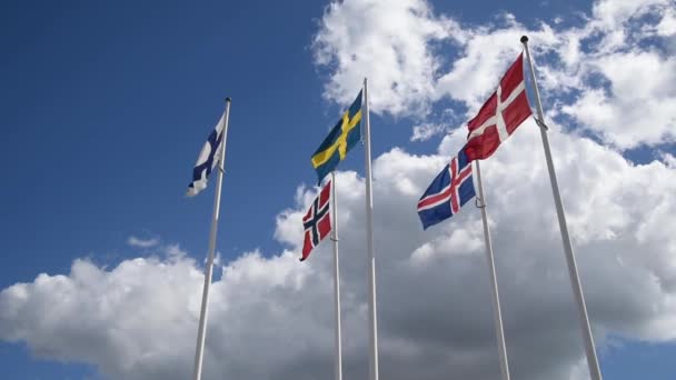 Bandeiras de sScandinavia — Vídeo de Stock