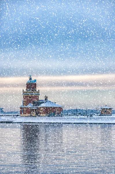 Helsingborg Farol Inverno Tempo — Fotografia de Stock