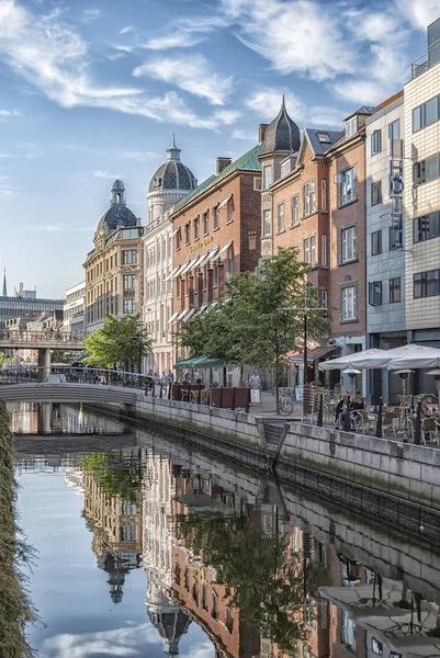 Kanał po południu Aarhus sceny — Zdjęcie stockowe