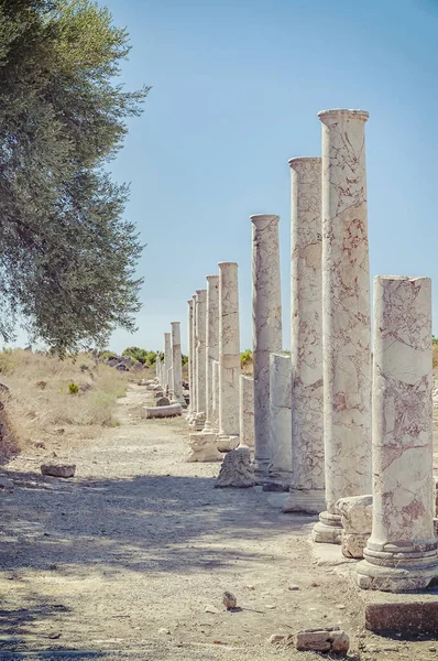 Lado antiguas ruinas de la calle con columnas —  Fotos de Stock