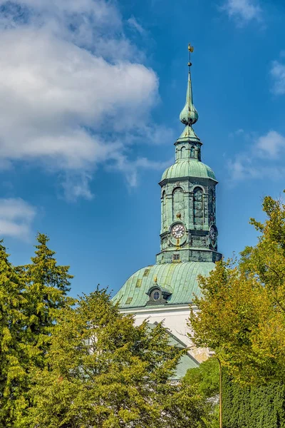 Karlshamn Karl Gustavs Igreja Relógio Torre — Fotografia de Stock