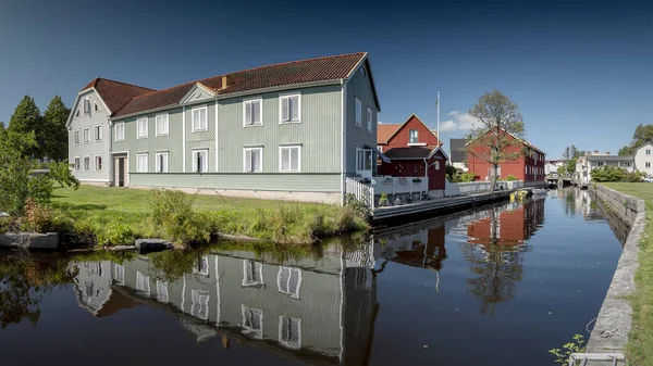 Karlshamn Riverside Houses Panorama — Stock Photo, Image