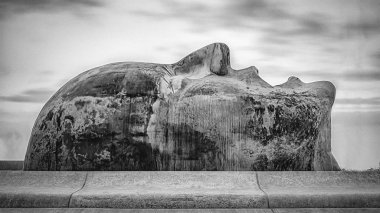 MALMO, SWEDEN - FEBRUARY 09, 2020: A giant human face looking upwards located at the new Hyllie district of Malmo in Sweden.