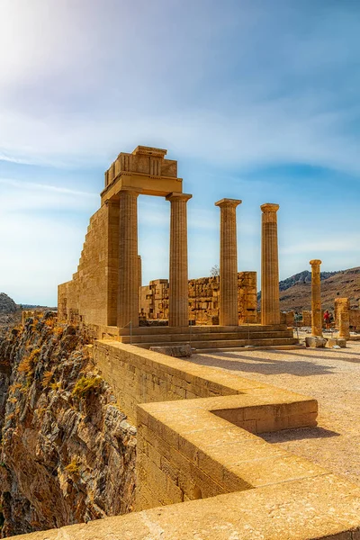 Zřícenina Stoa Psithyros Akropoli Lindos Řeckém Ostrově Rhodos — Stock fotografie