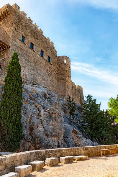 Mura Che Circondano Complesso Del Tempio Che Acropoli Lindos Sull — Foto Stock