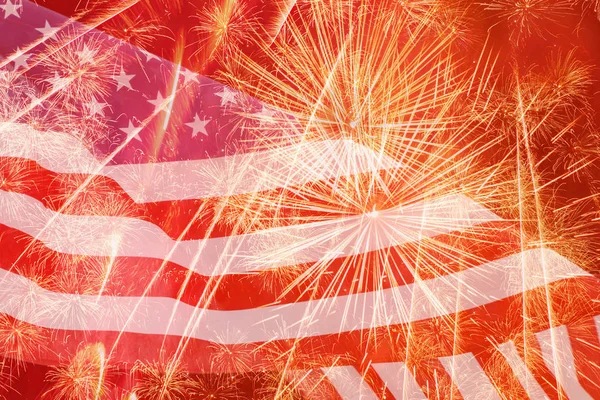 Fireworks against United States flag — Stock Photo, Image