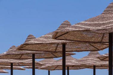 Tente hasır plaj şemsiyeleri satırları