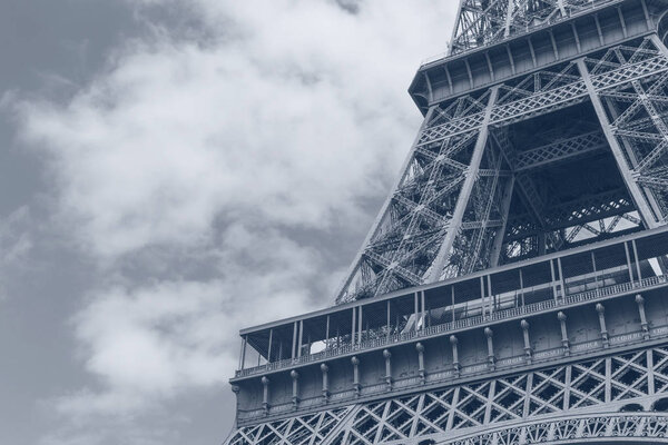 Close up of Eiffel tower colored in gray color