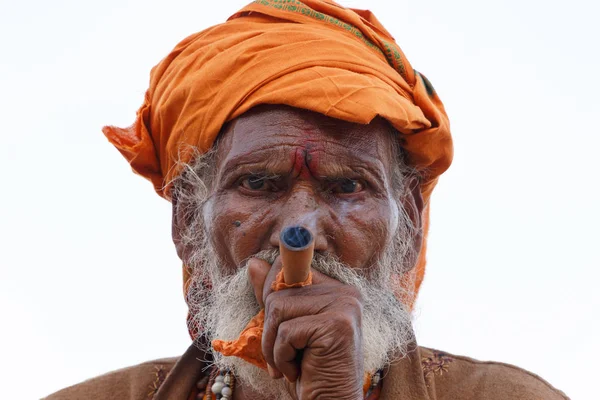 Varanasi Inida März 2018 Das Rauchen Von Sadhu Varanasi Indien — Stockfoto